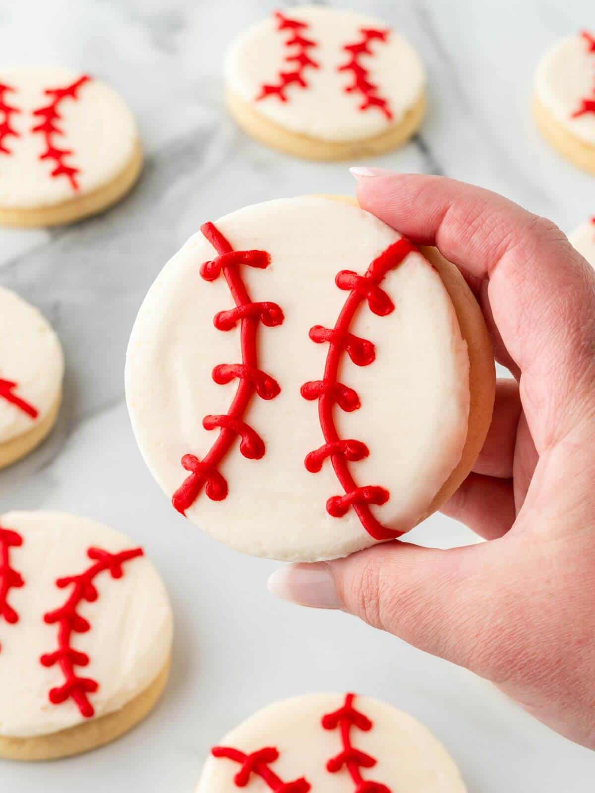 upclose shot of baseball sugar cookie