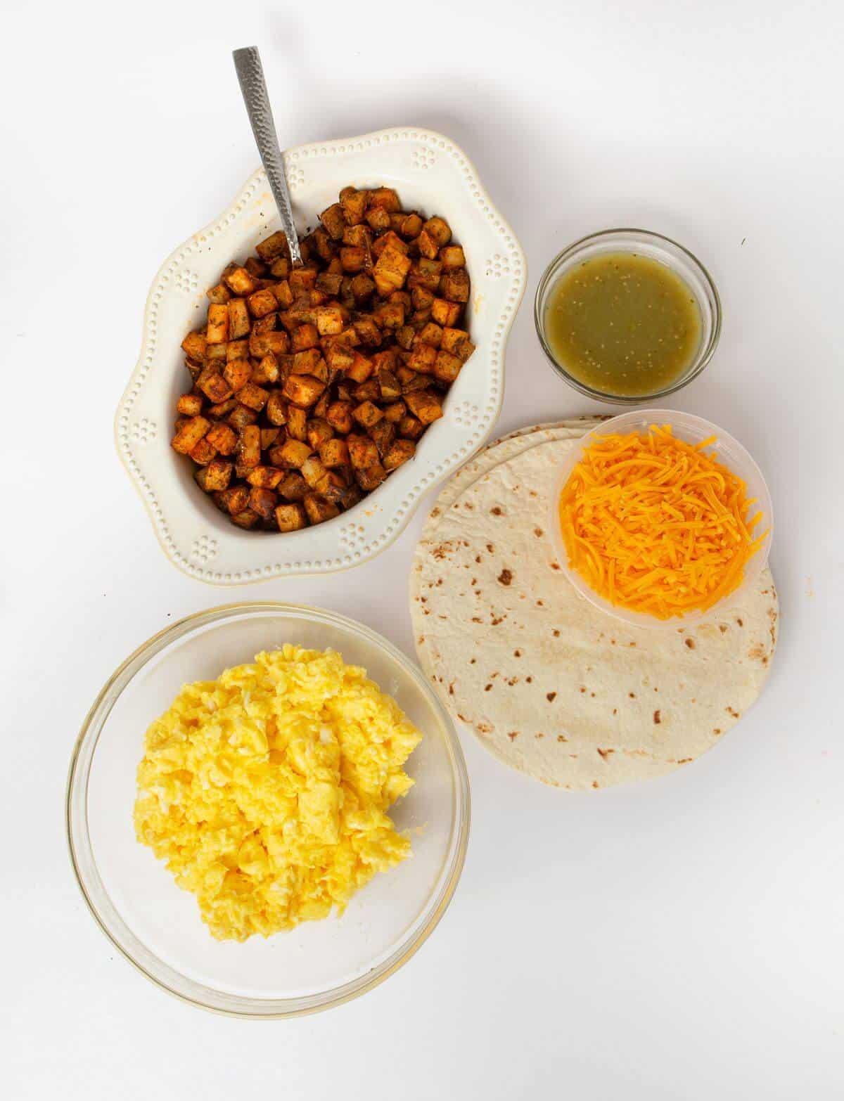 ingredients for breakfast burritos
