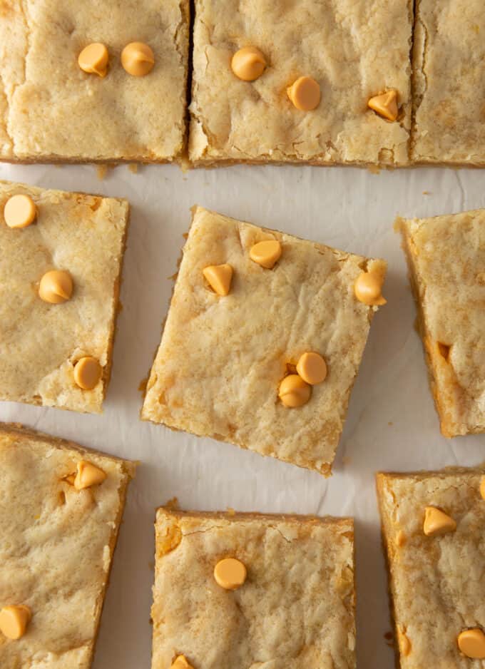 butterscotch cookie bars cut into squares