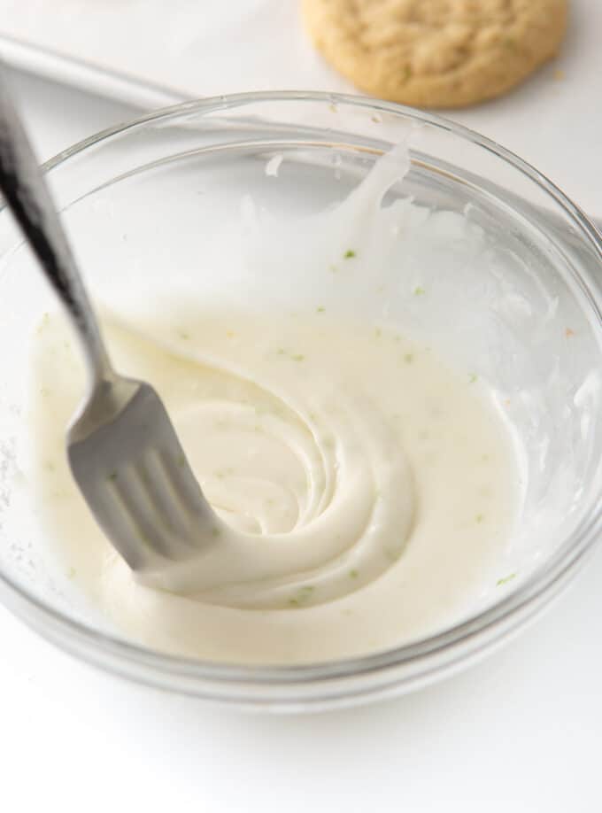 bowl of key lime cookie glaze