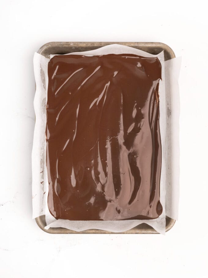 dark chocolate spread on parchment