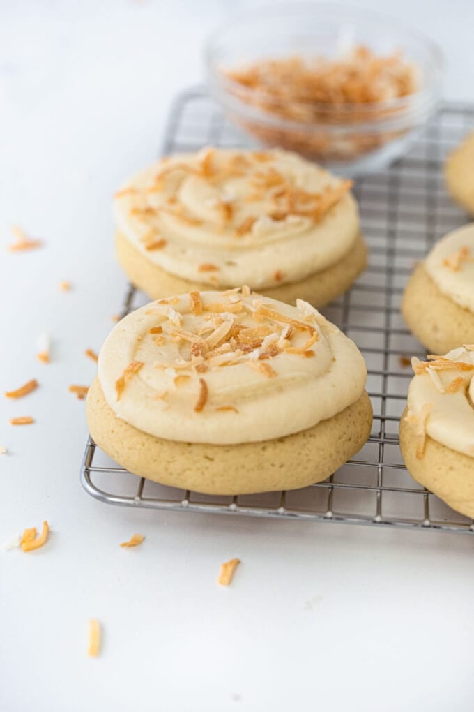 coconut sugar cookies on a wire rack
