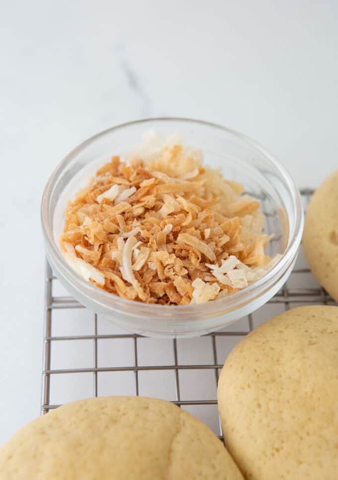 bowl of toasted coconut
