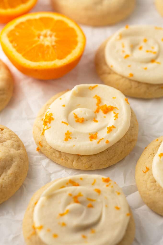orange sugar cookies with orange zest on top