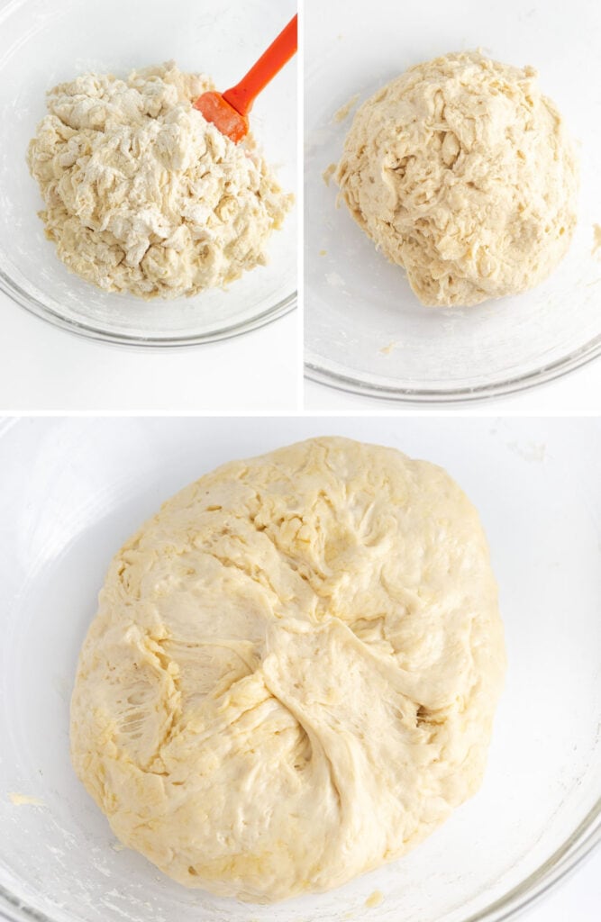 mixing dough for mini pizzas for kids 
