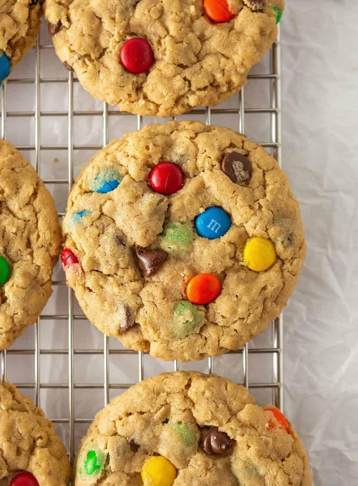 monster cookies on cooling rack