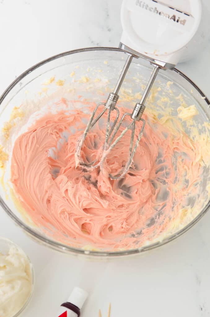 bowl of pink peppermint frosting