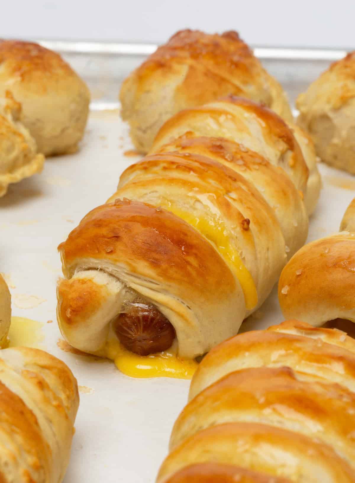 soft pretzel hot dog pig in a blanket