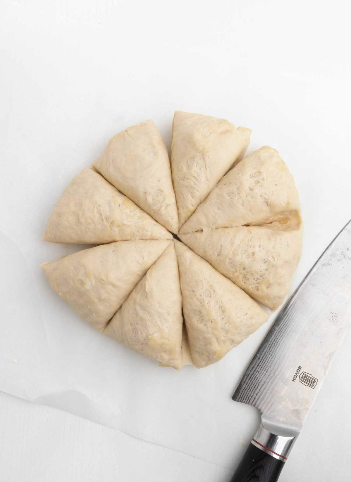 divide pretzel dog dough into 8 pieces