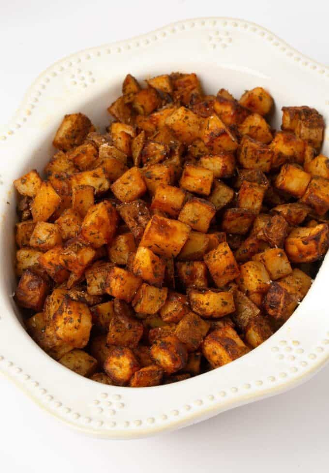 bowl of seasoned breakfast potatoes to use for breakfast crunchwraps