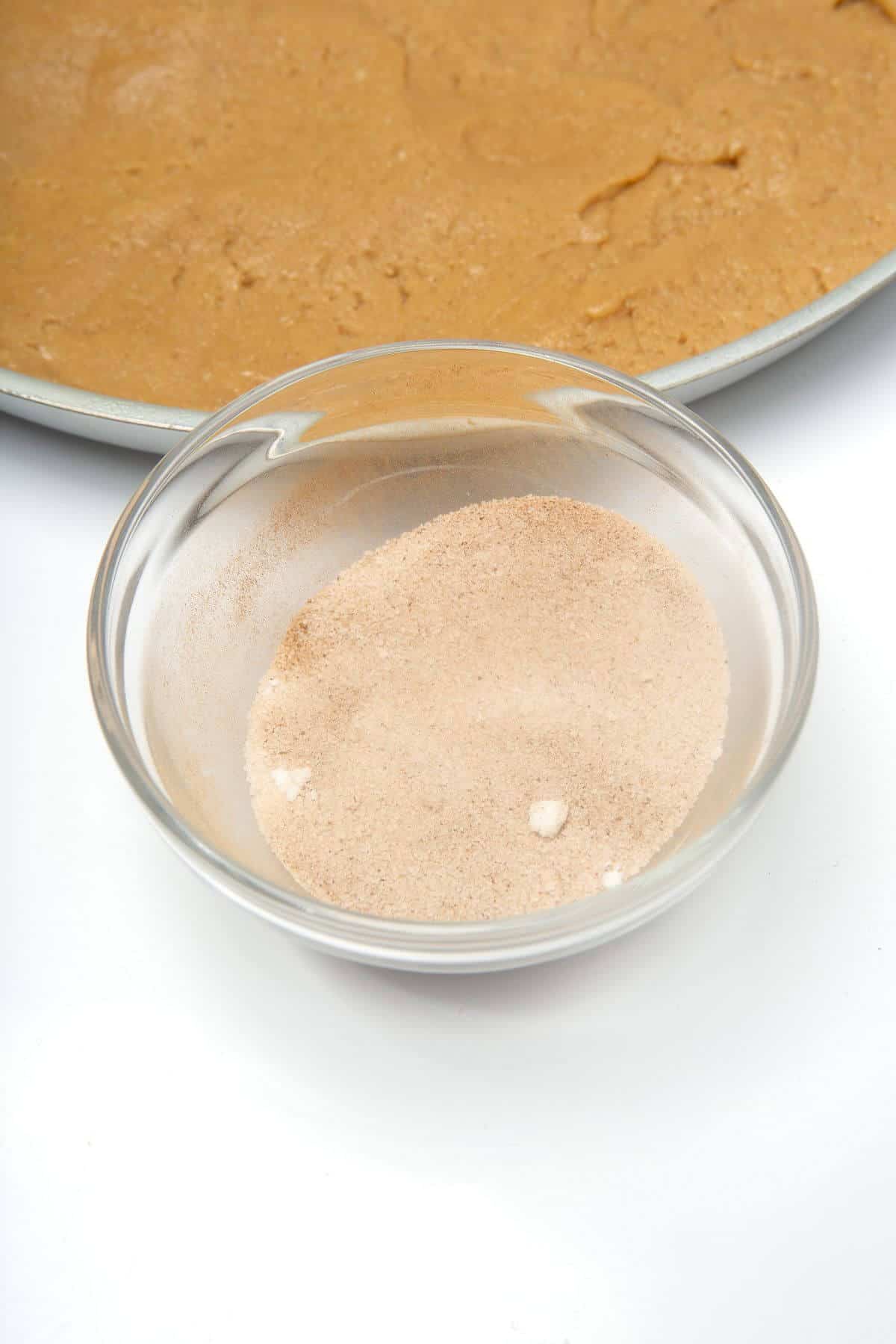 Cinnamon sugar mixture for snickerdoodle cookie cake.