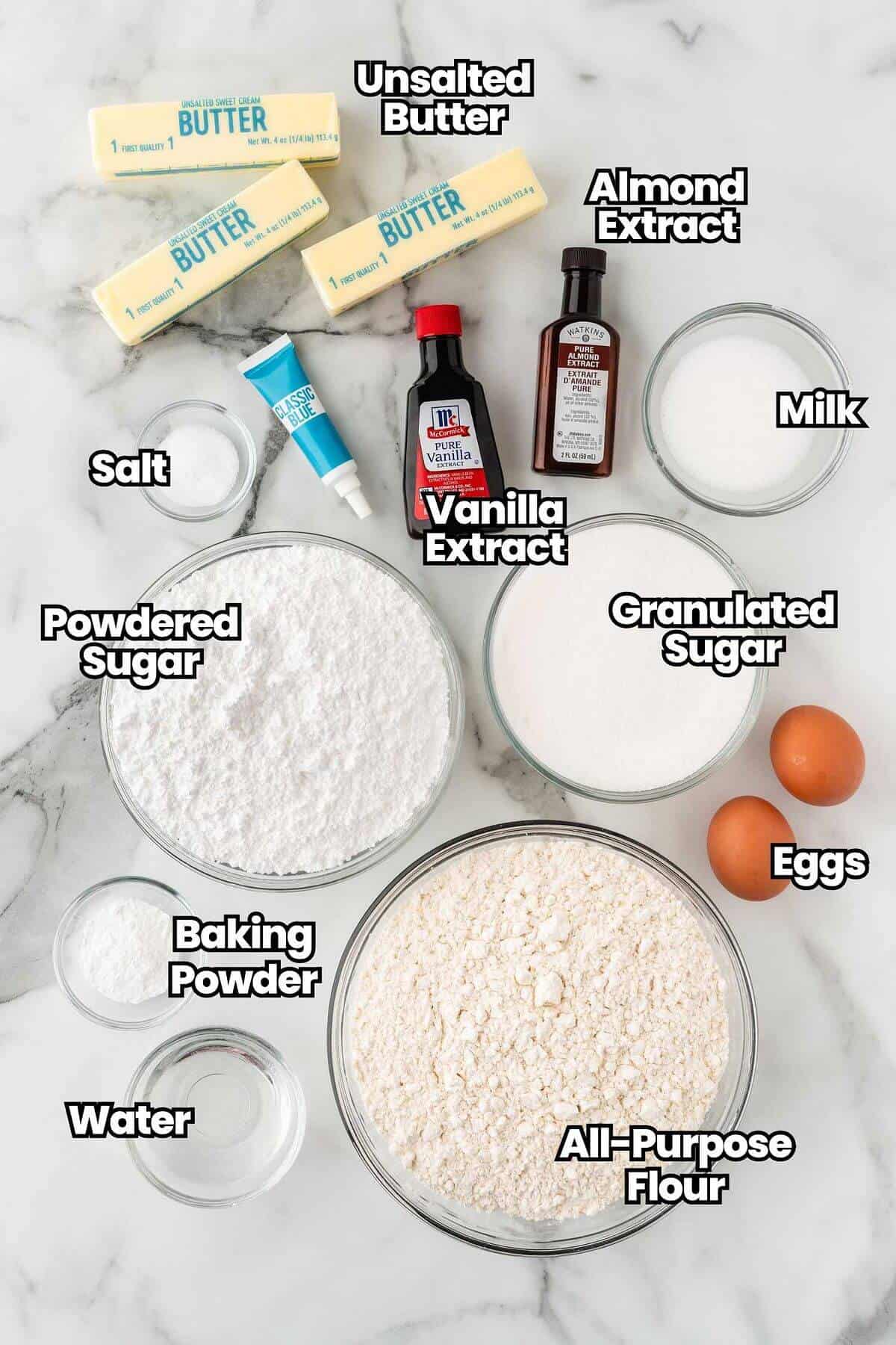 ingredients for snowflake sugar cookies