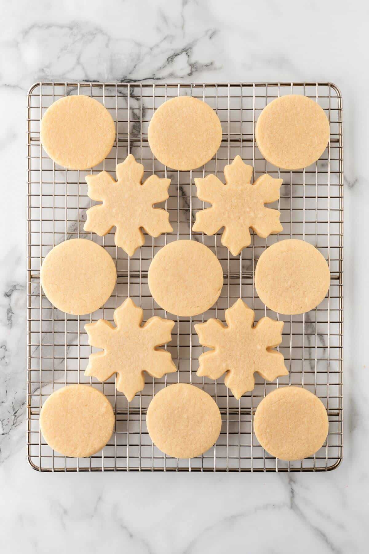 baked sugar cookies on cooling rack