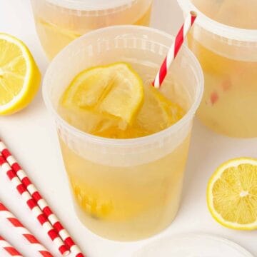 state fair lemonade in plastic container with striped straw