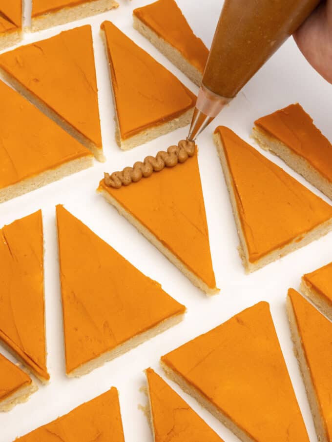 piping brown crust on pumpkin pie slice sugar cookie bar