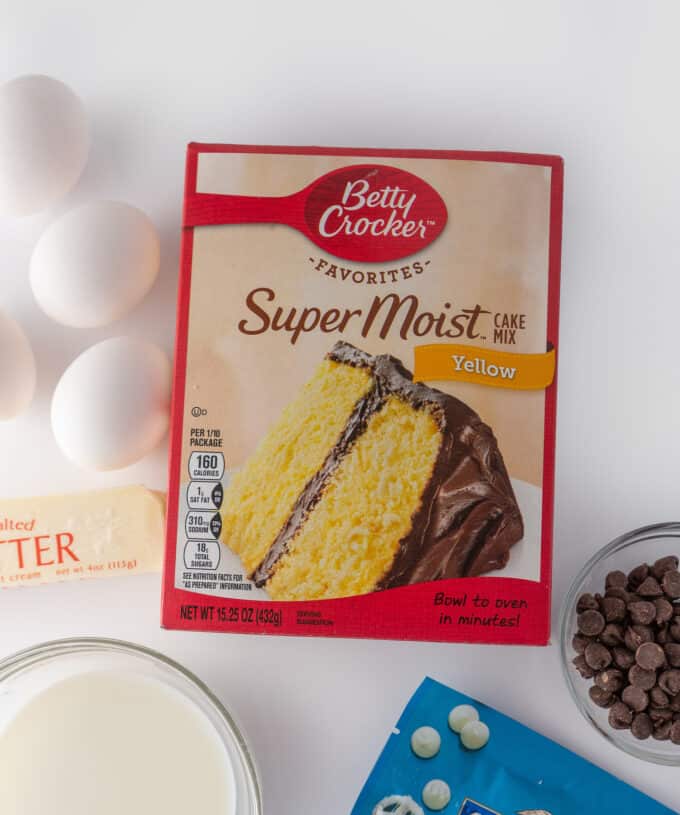 Overhead view of ingredients for homemade zebra cake