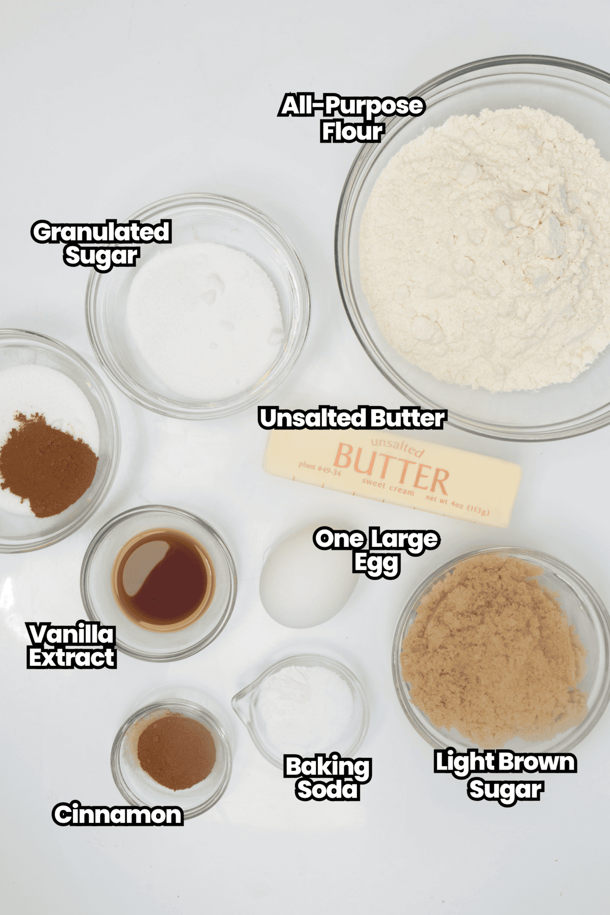 Ingredients for snickerdoodle cookie cake.